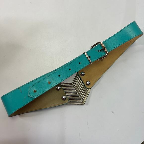 Vintage 80s Emanuel Wide Silver Buckle Belt Size M main image 6